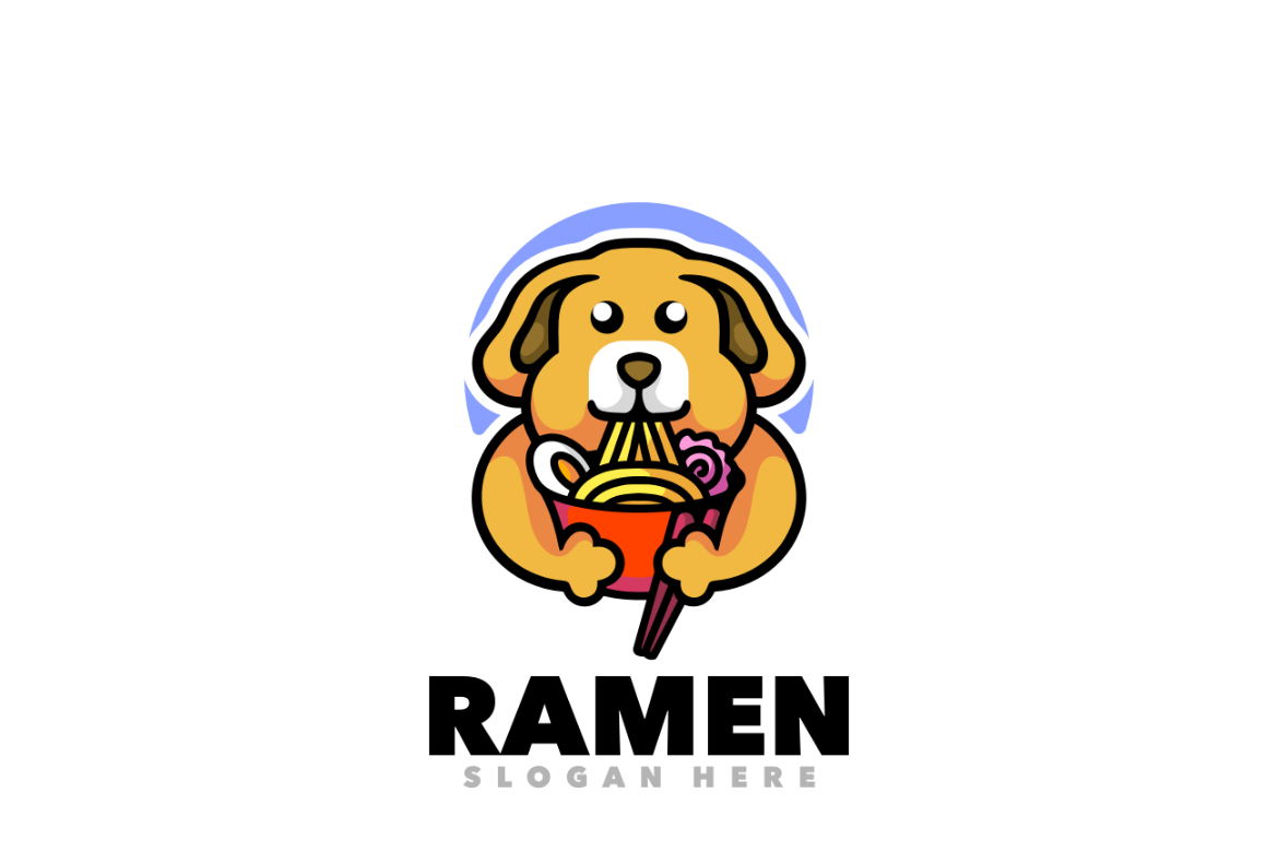 Ramen dog mascot cartoon logo template design
