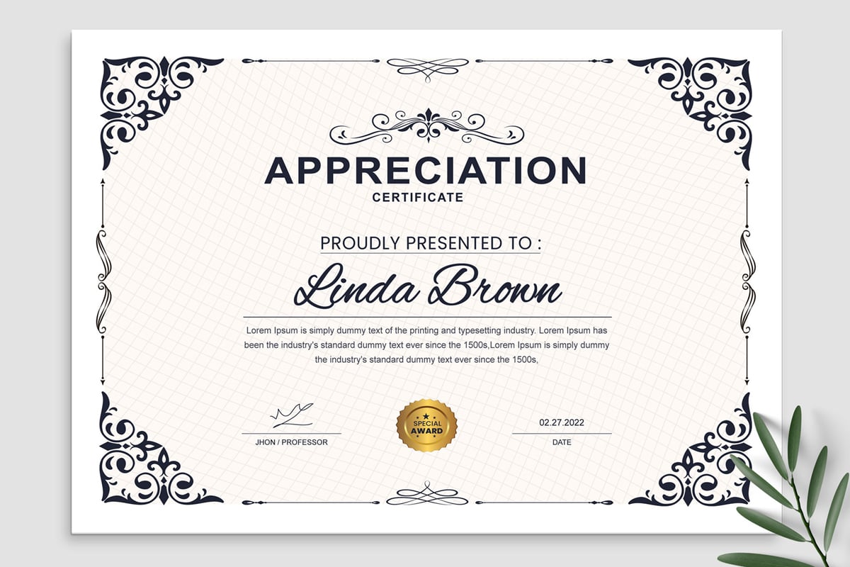 Appreciation Certificate Layout