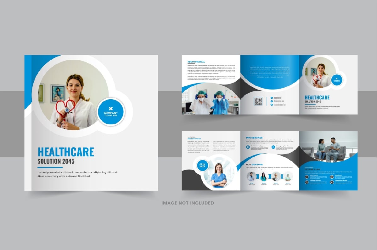 Healthcare or medical square trifold brochure or medical service trifold brochure