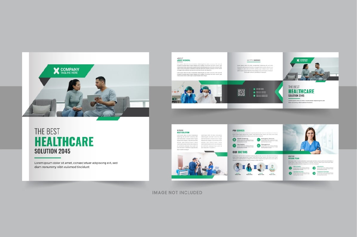 Healthcare or medical square trifold brochure or medical service trifold layout