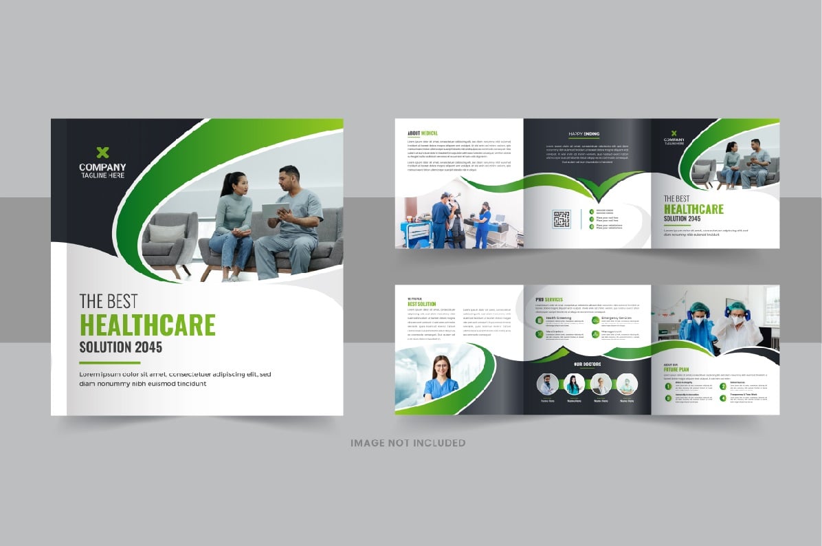 Healthcare or medical square trifold brochure or medical service trifold template layout