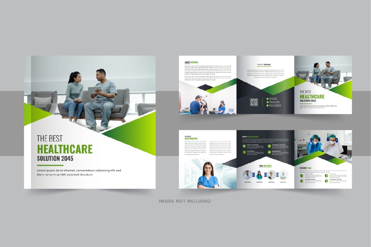 Healthcare or medical square trifold brochure design or medical service trifold layout