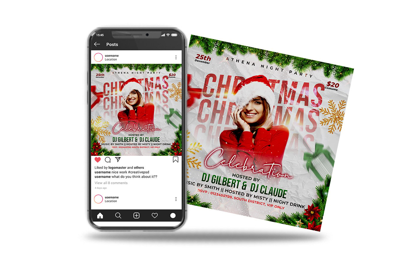 club dj night party christmas media post and flyer template