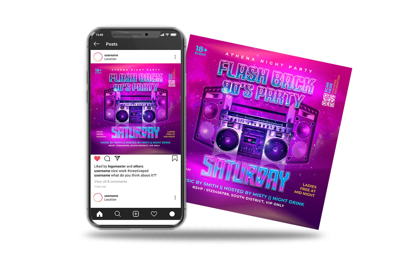 club dj night party 90's party media post and flyer template
