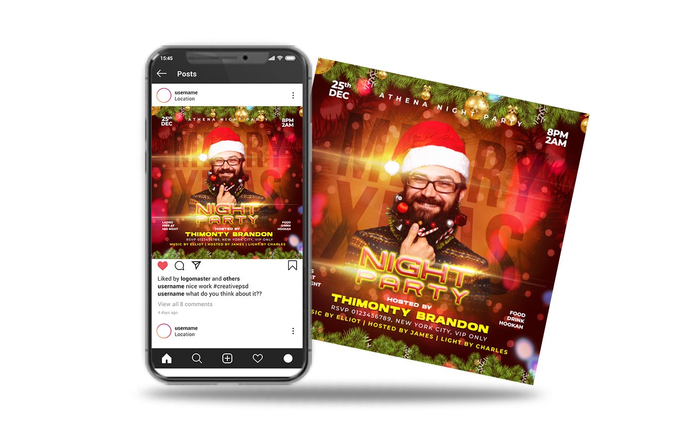 club dj night party xmas work social media post and flyer template