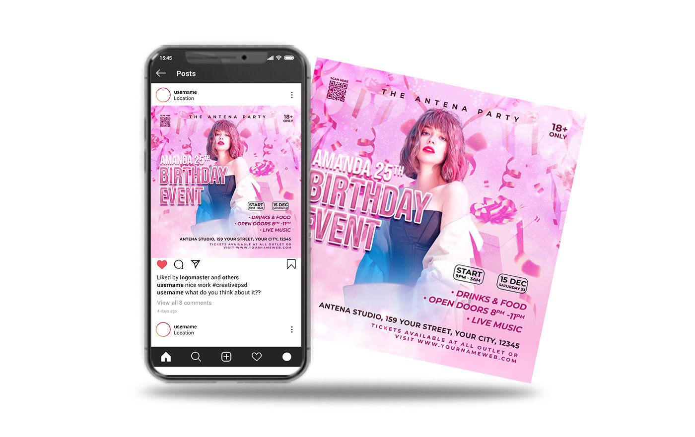 club dj night party birthday event media post and flyer template