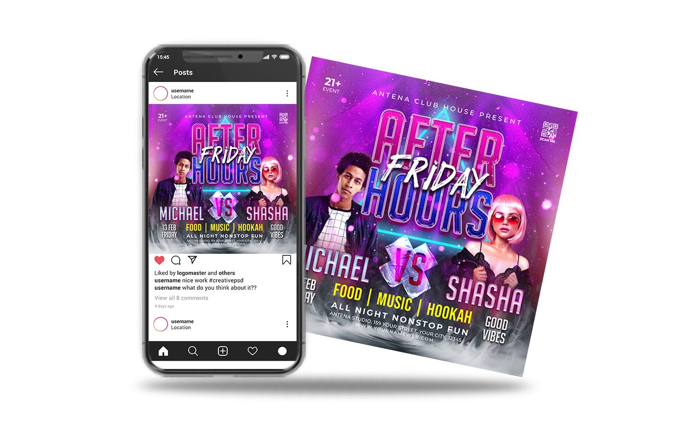 club dj night party after hours social media post and flyer template