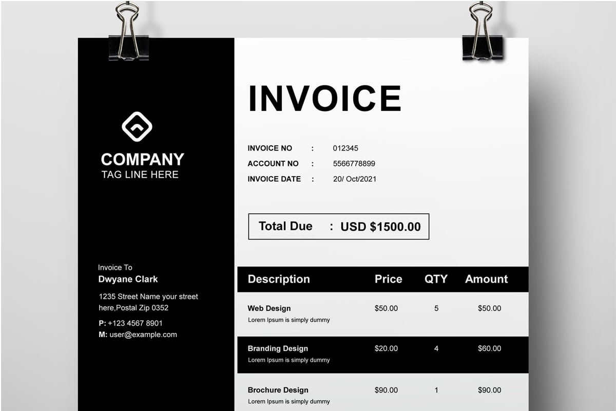 white  And  Black Invoice Template