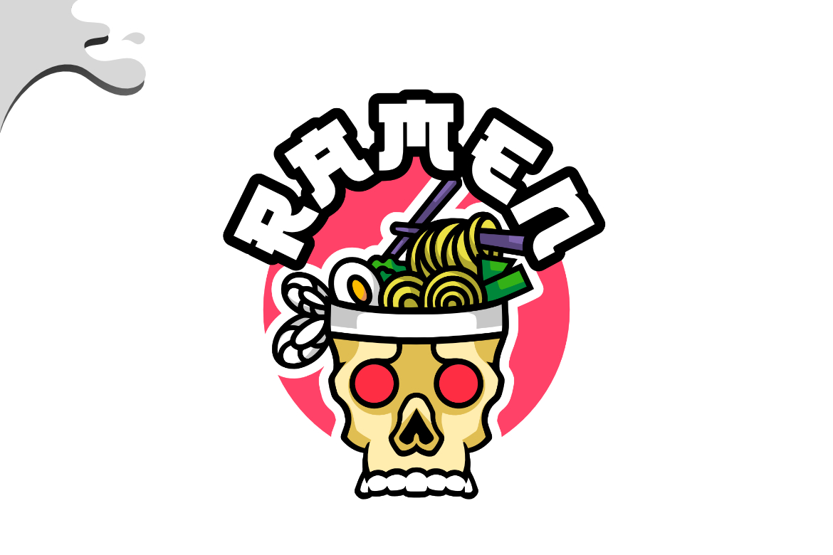 Skull ramen mascot logo design illustration