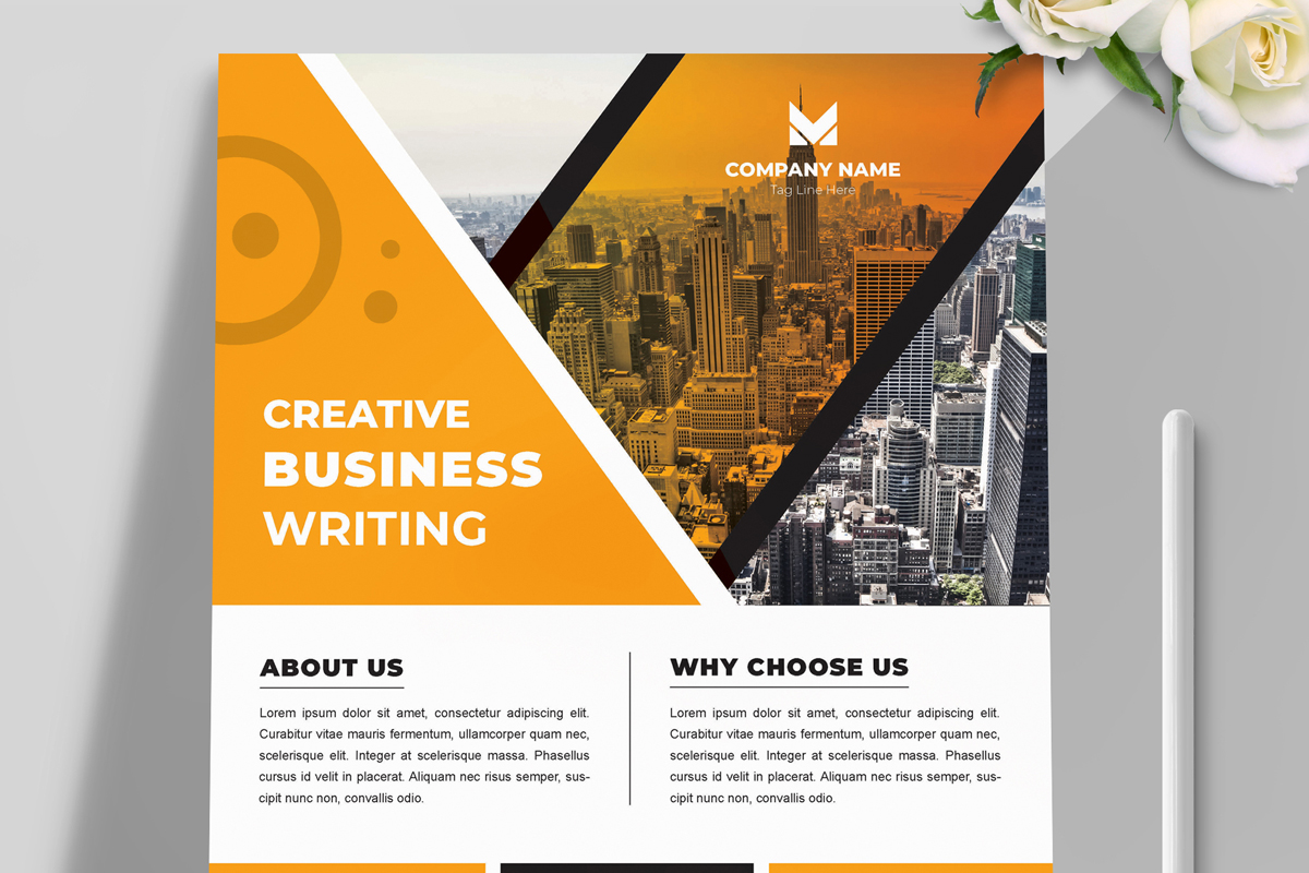 Business Flyer with Orange and Black Accents