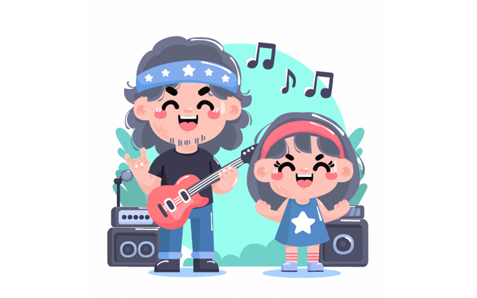 Flat World Rock Day with Dad and Daughter Illustration