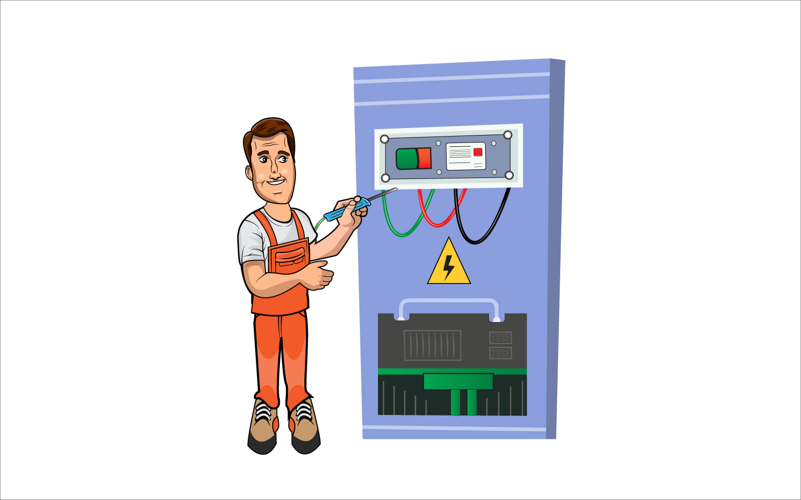 Illustration of electrician working with electrical panel board