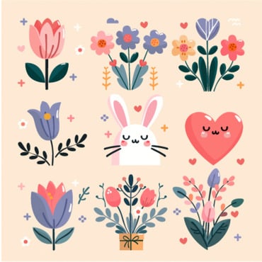 Flower Bunny Illustrations Templates 377244