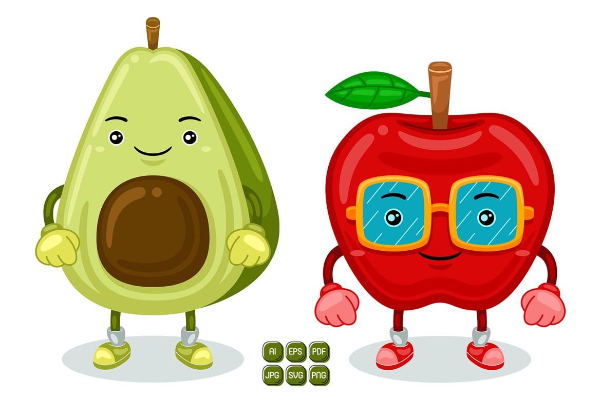 Apple and Avocado Mascot Character Vector