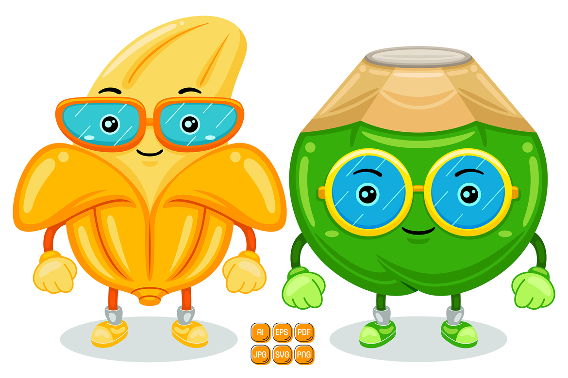 Banana and Coconut Mascot Character Vector