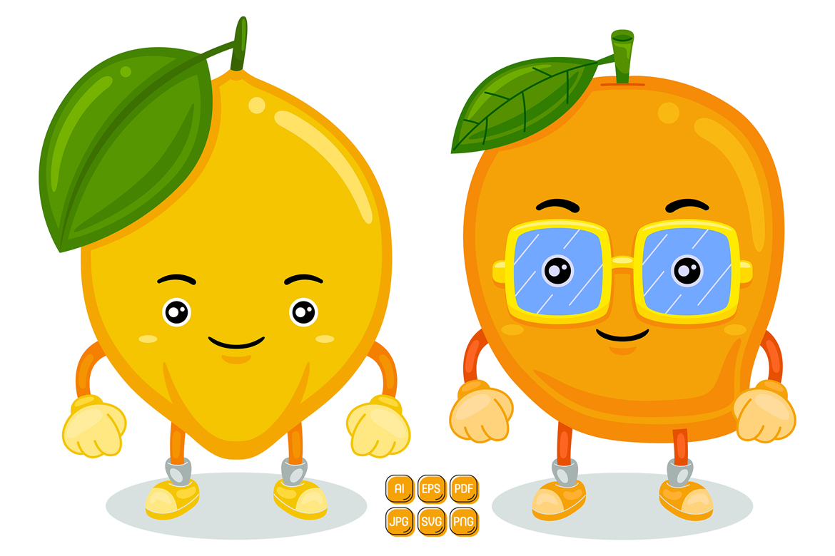 Lemon and Mango Mascot Character Vector