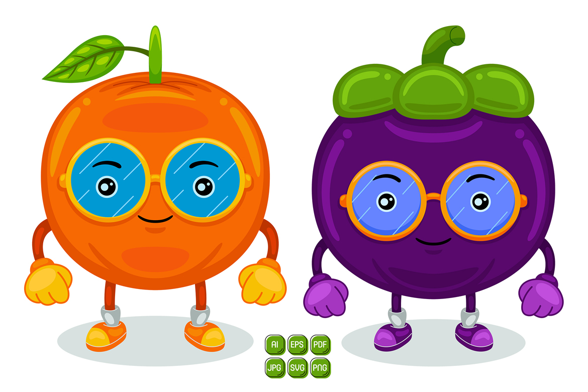 Mangosteen and Orange Mascot Character Vector