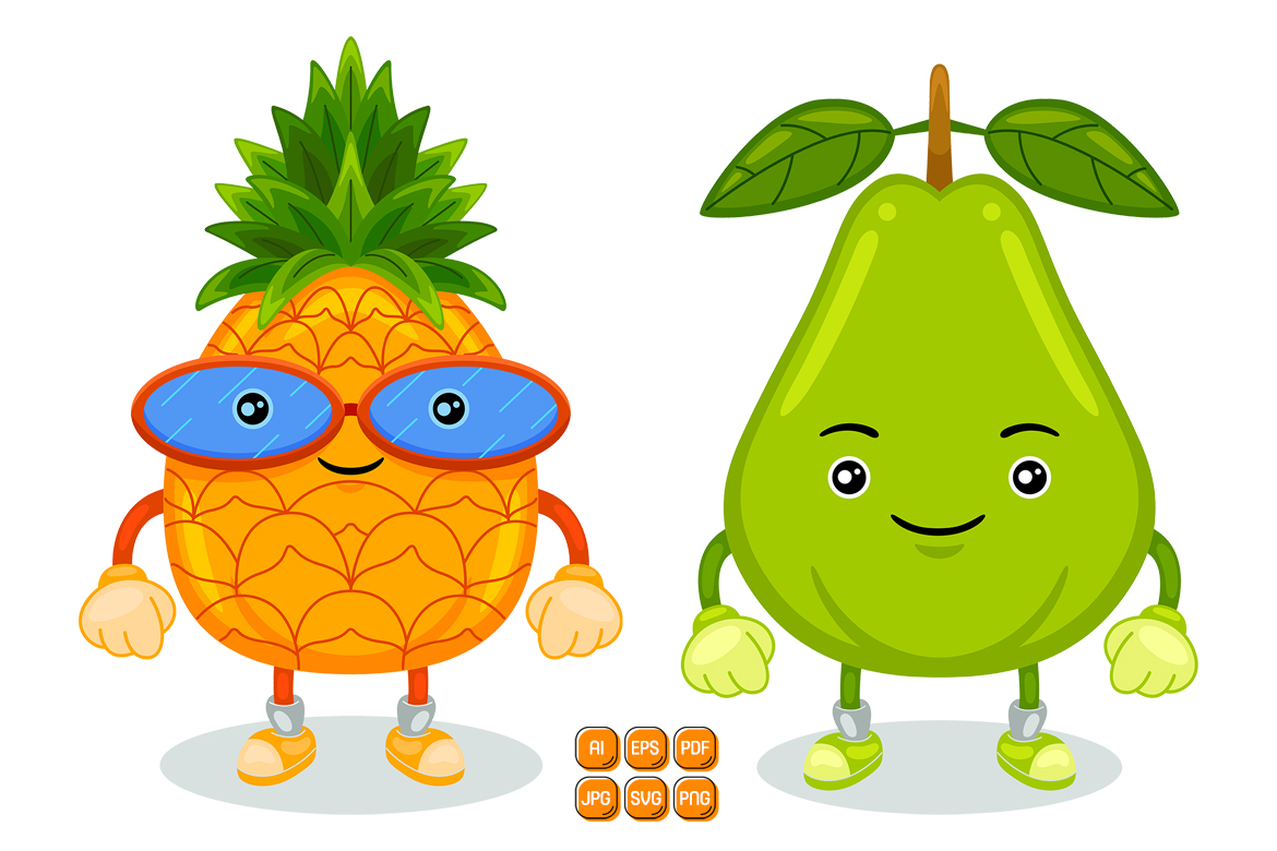 Pear and Pineapple Mascot Character Vector