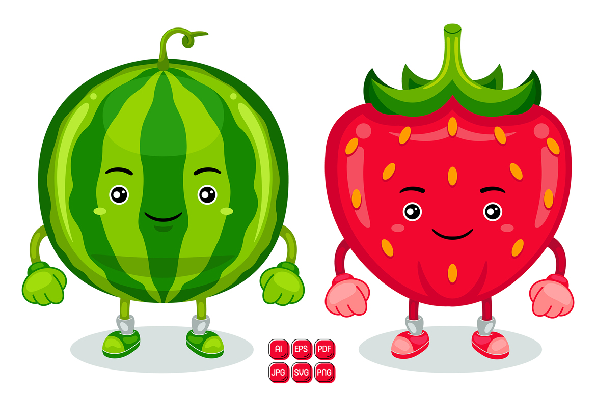 Strawberry and Watermelon Mascot Character Vector