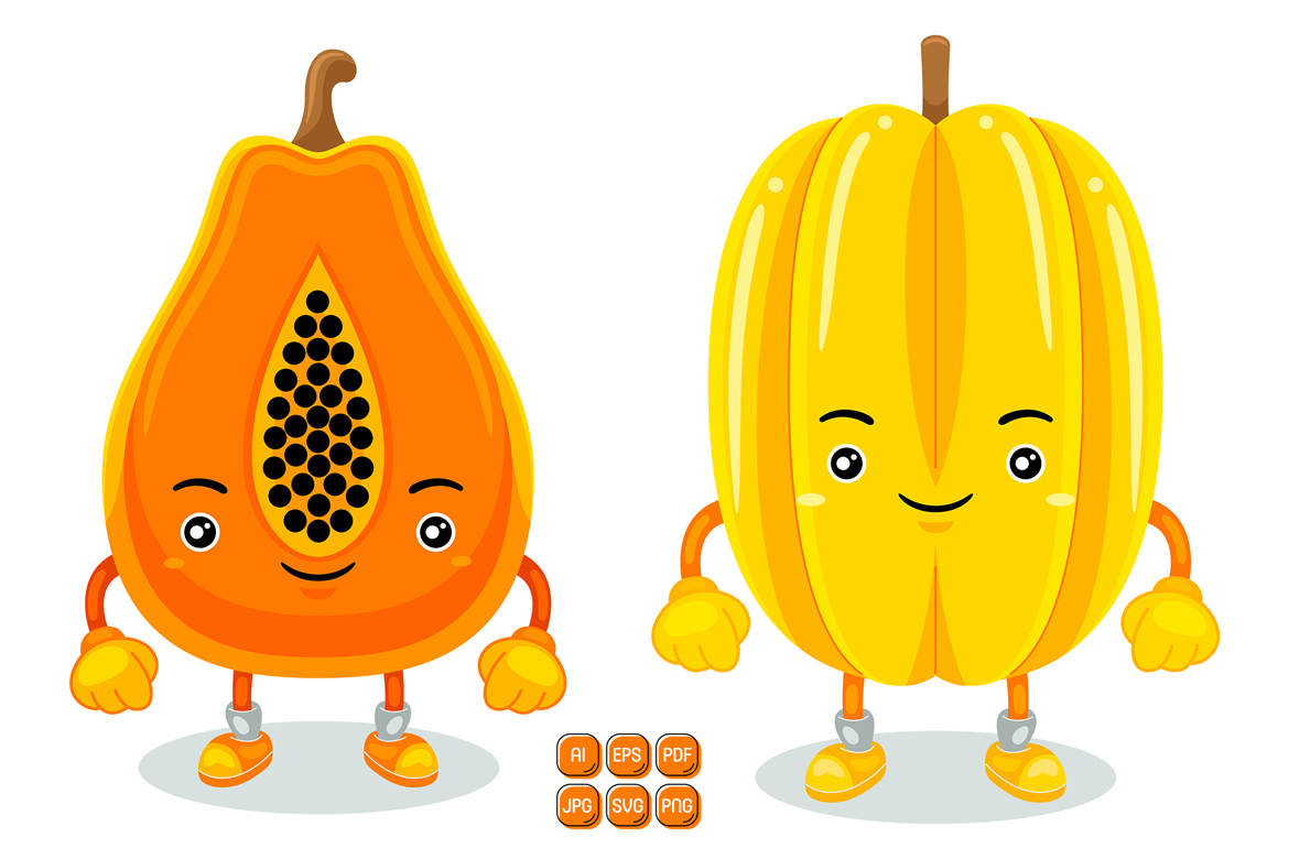 Papaya and Starfruit Mascot Character Vector