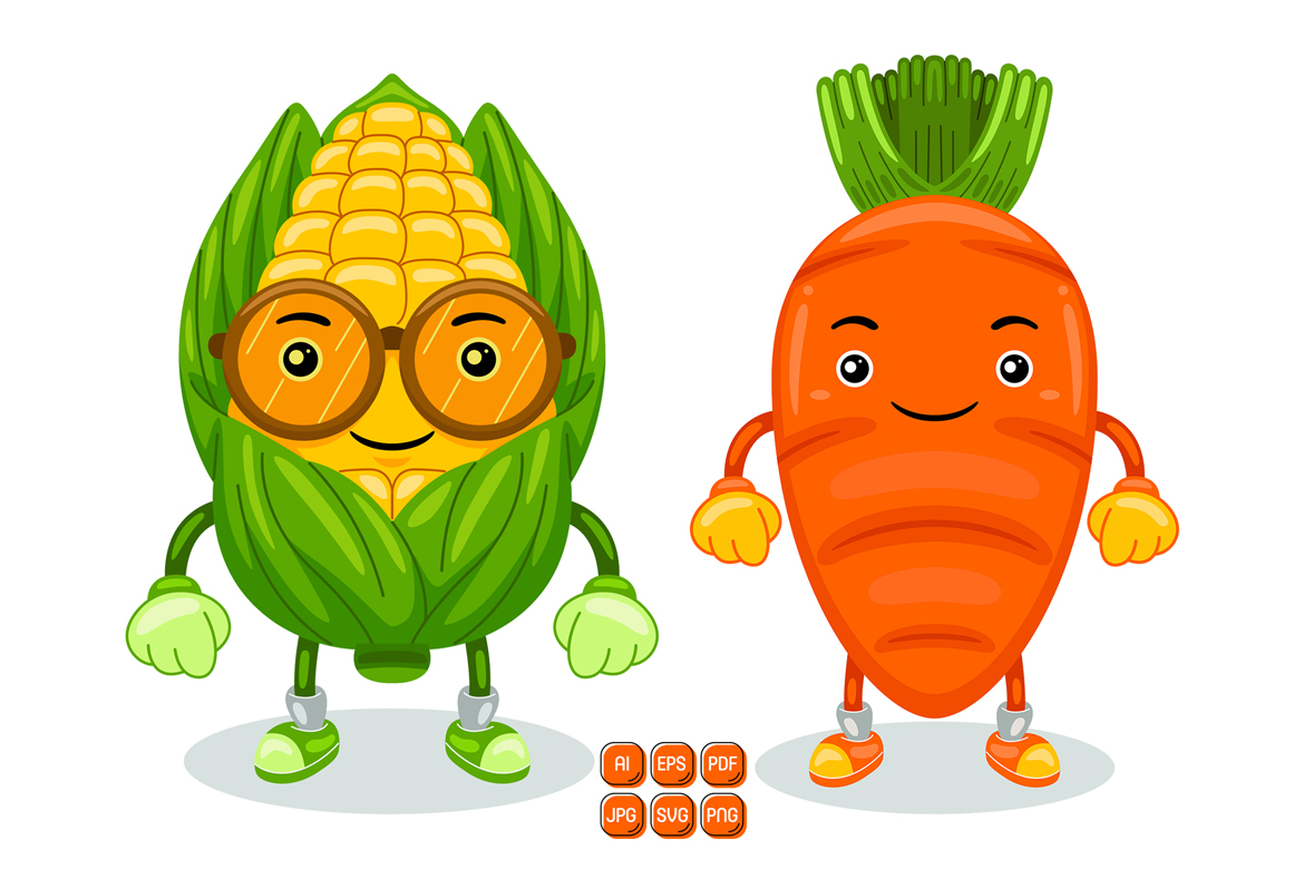 Carrot and Corn Mascot Character Vector