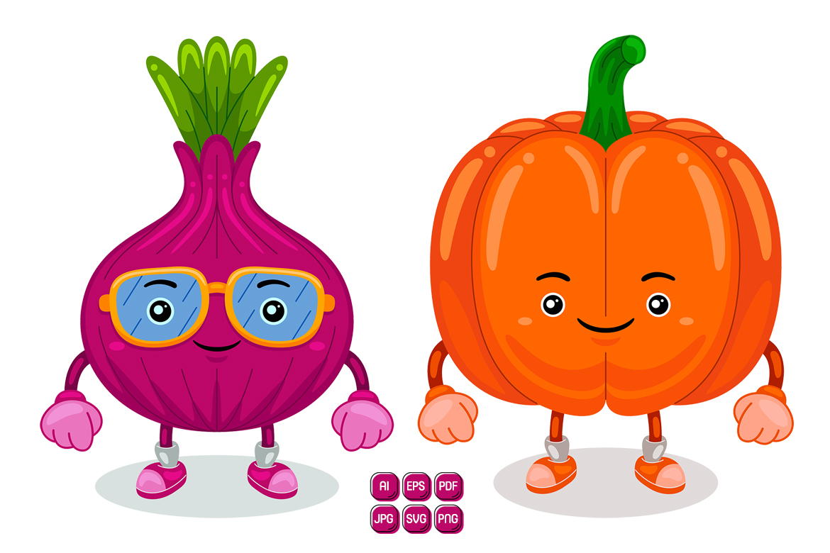 Pumpkin and Onion Mascot Character Vector