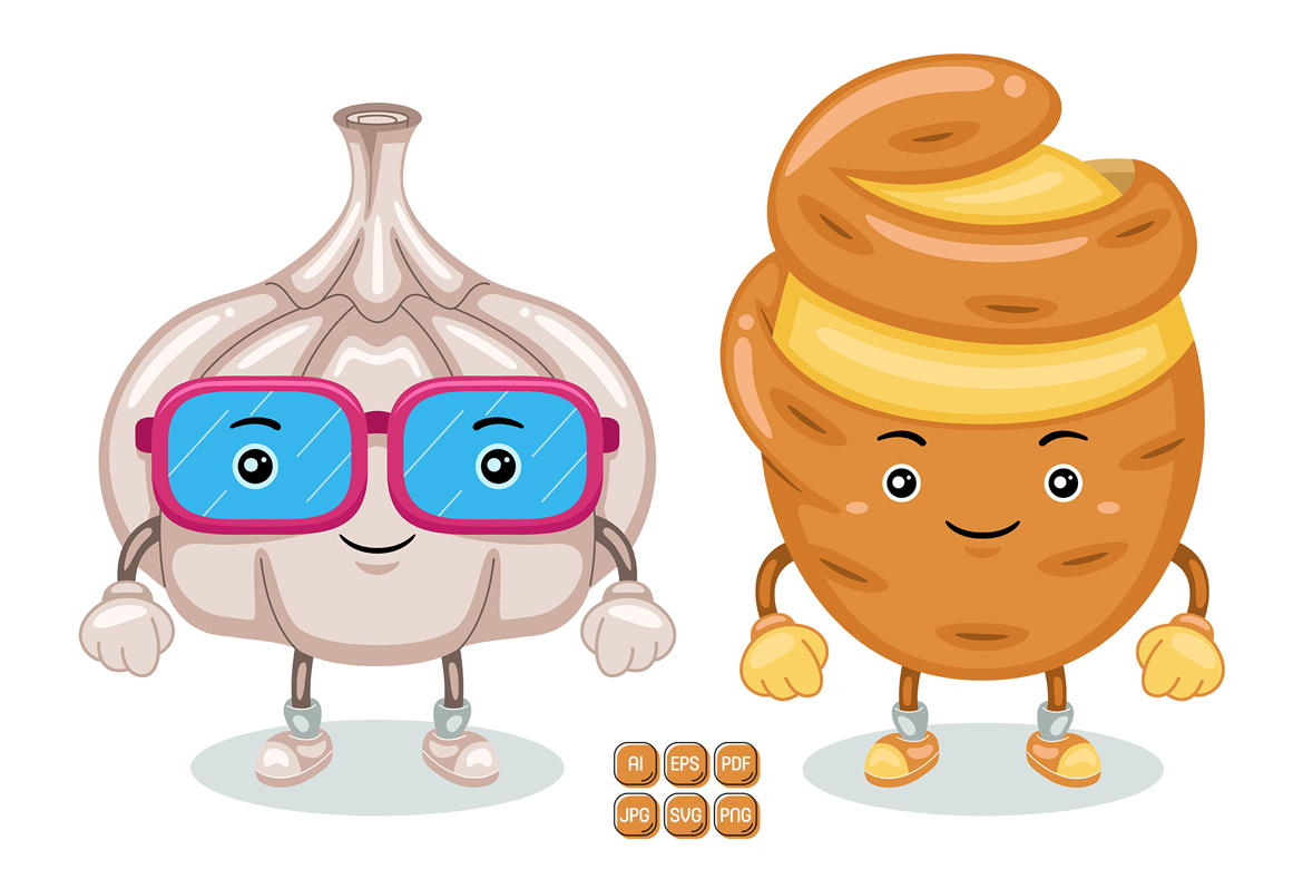 Garlic and Potatoes Mascot Character Vector