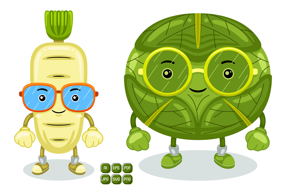 Cabbage and Radish Mascot Character Vector