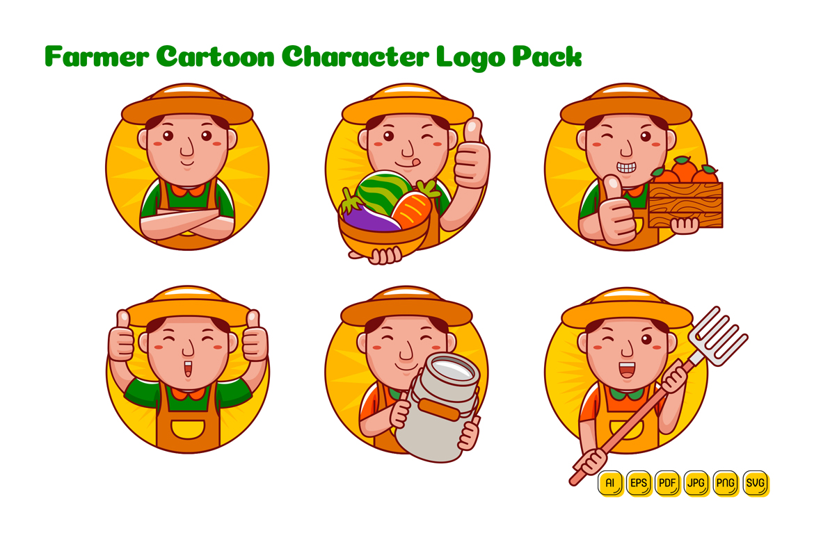 Farmer Man Cartoon Character Logo Pack