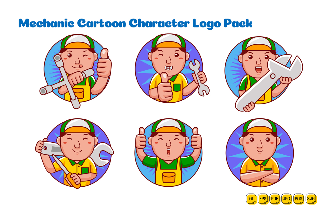 Mechanic Man Cartoon Character Logo Pack