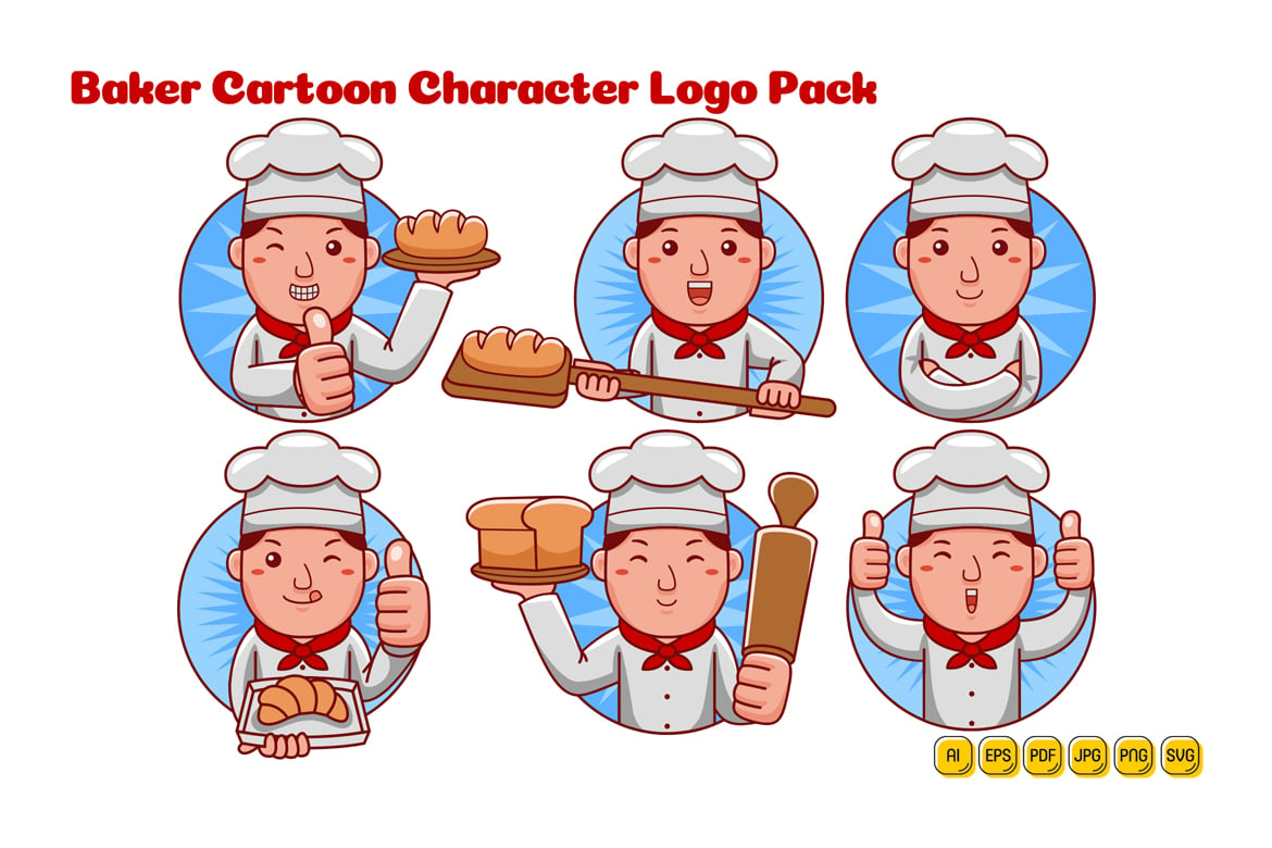 Baker Man Cartoon Character Logo Pack