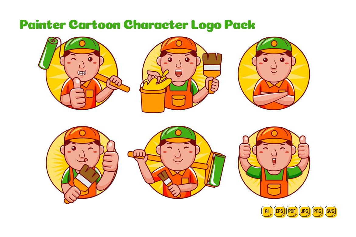 Painter Man Cartoon Character Logo Pack