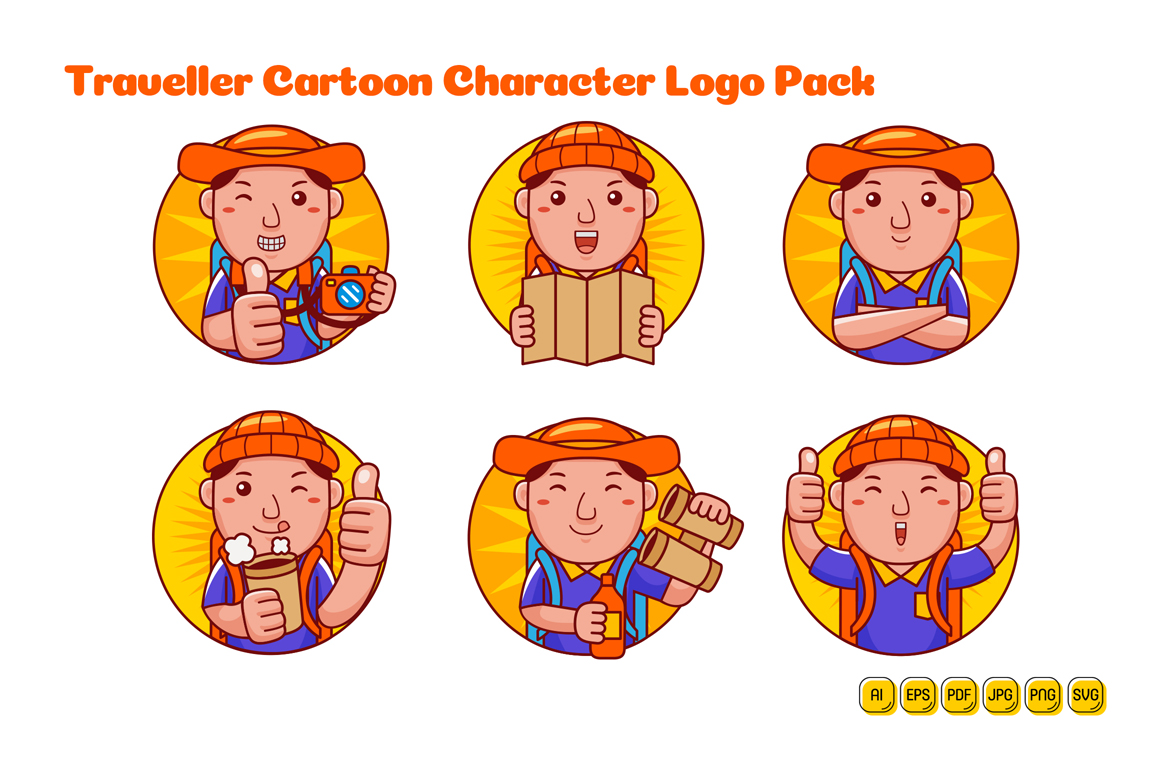 Traveller Man Cartoon Character Logo Pack