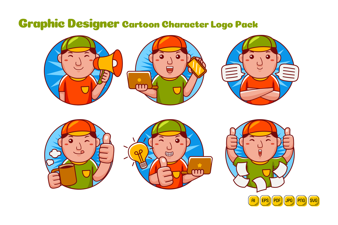 Graphic Designer Man Cartoon Character Logo Pack