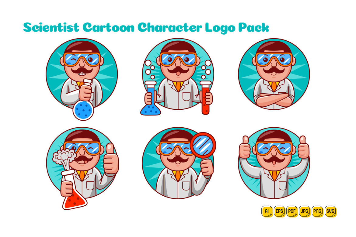 Scientist Man Cartoon Character Logo Pack