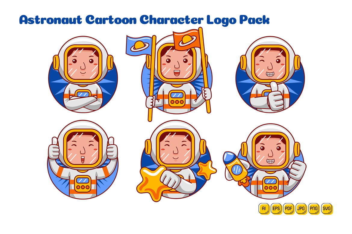 Astronaut Man Cartoon Character Logo Pack