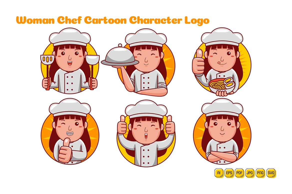 Chef Woman Cartoon Character Logo Pack