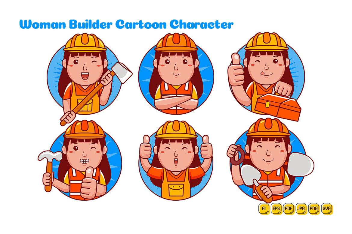 Builder Woman Cartoon Character Logo Pack