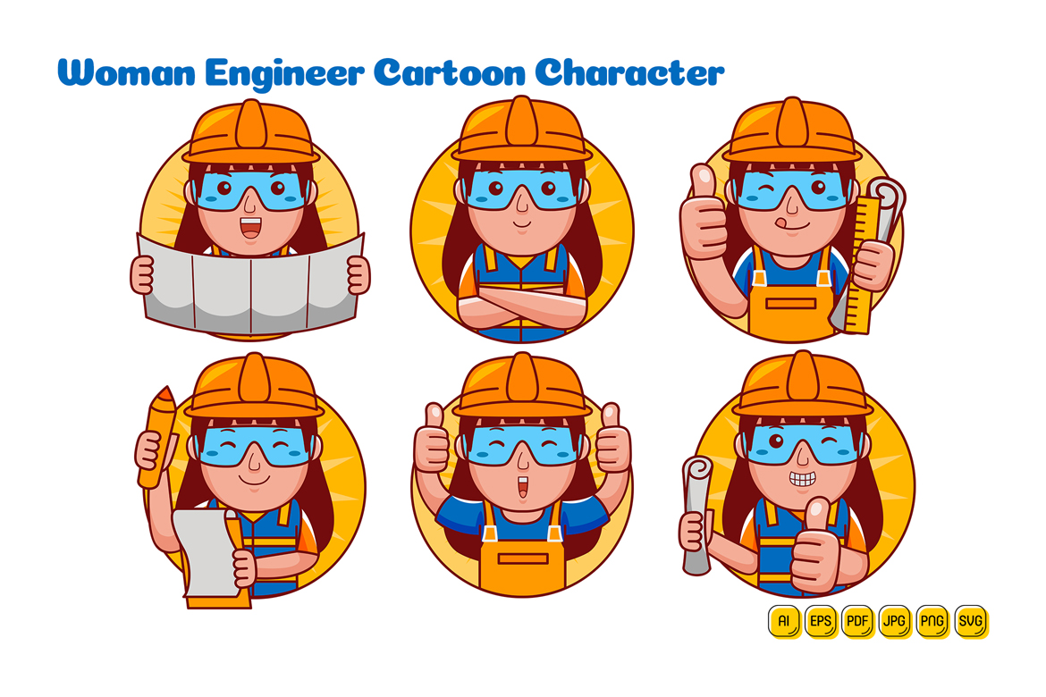 Engineer Woman Cartoon Character Logo Pack