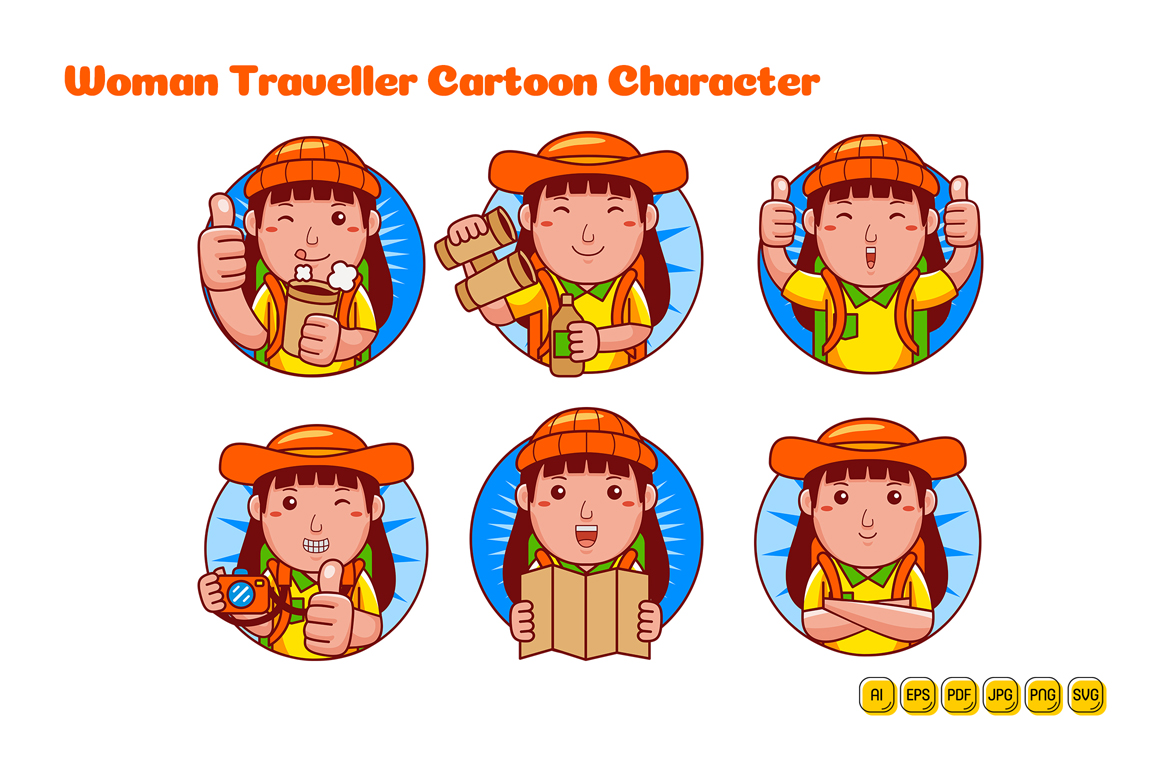 Traveller Woman Cartoon Character Logo Pack