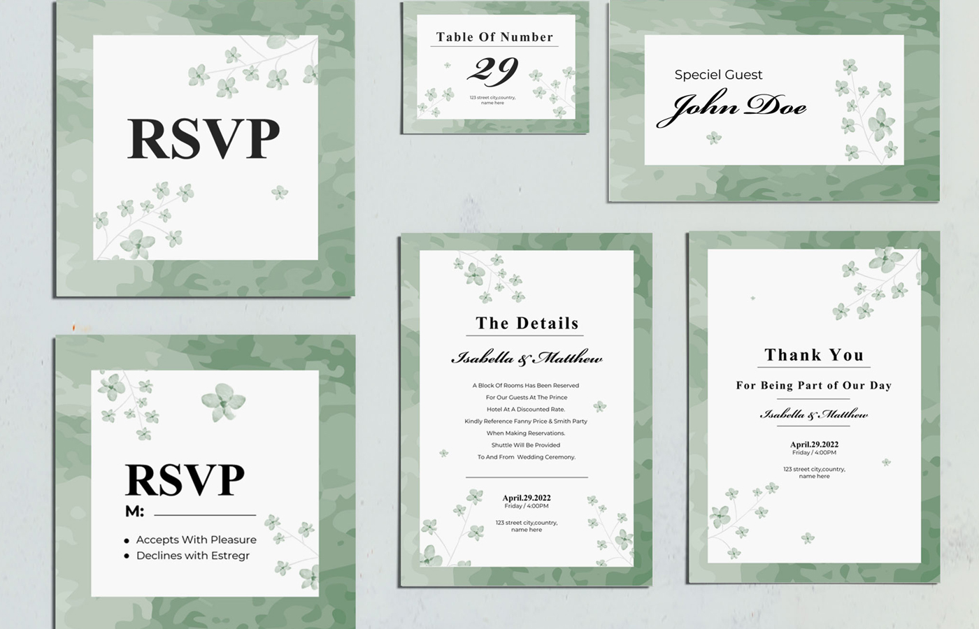 Watercolor Wedding Invitation Suite