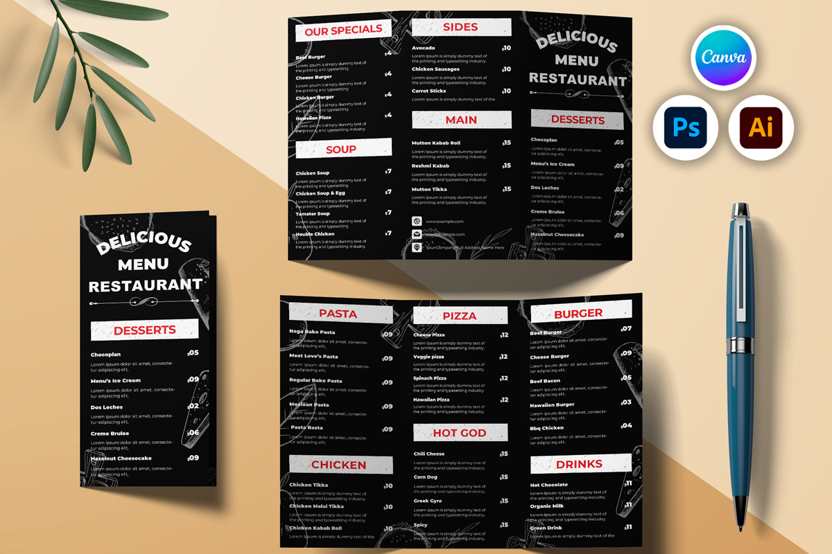 Restaurants Food Menu Trifold