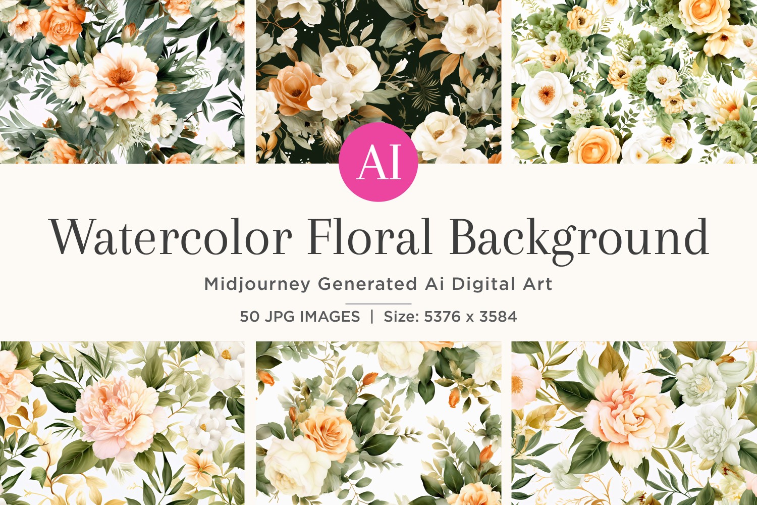 Watercolor flowers wreath Background 50 Set V-4