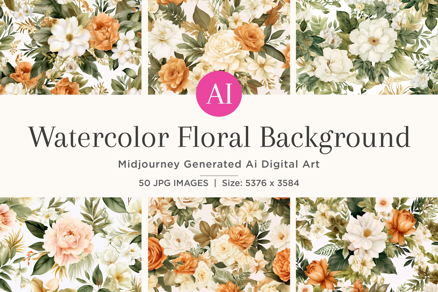 Watercolor flowers wreath Background 50 Set V-2