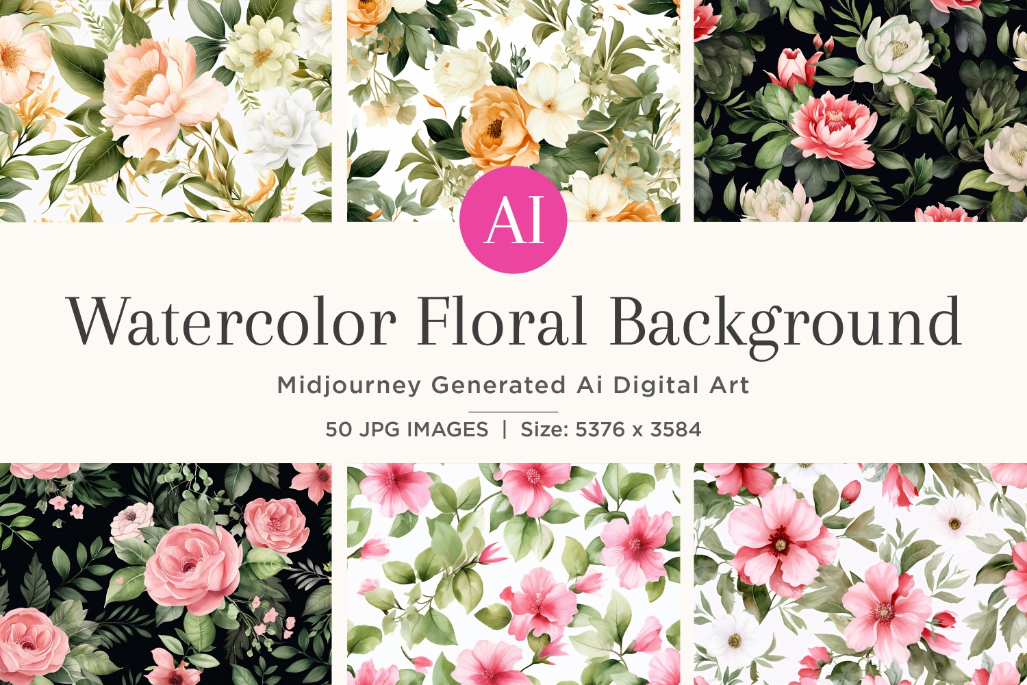 Watercolor flowers wreath Background 50 Set V-5