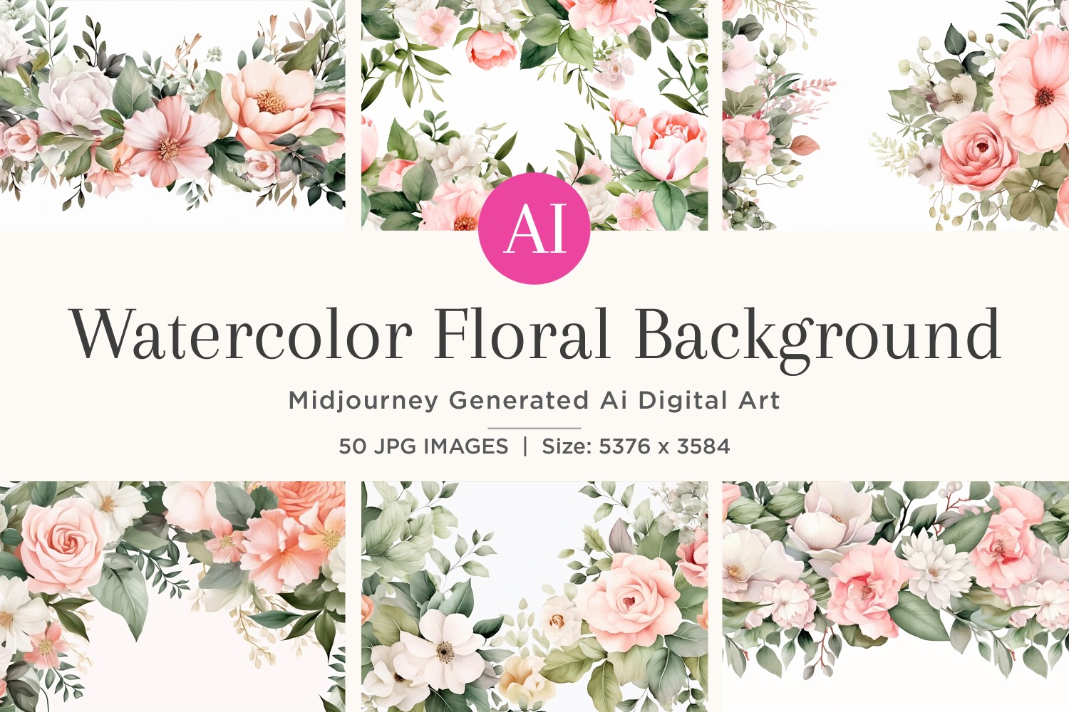 Watercolor flowers wreath Background 50 Set V-8