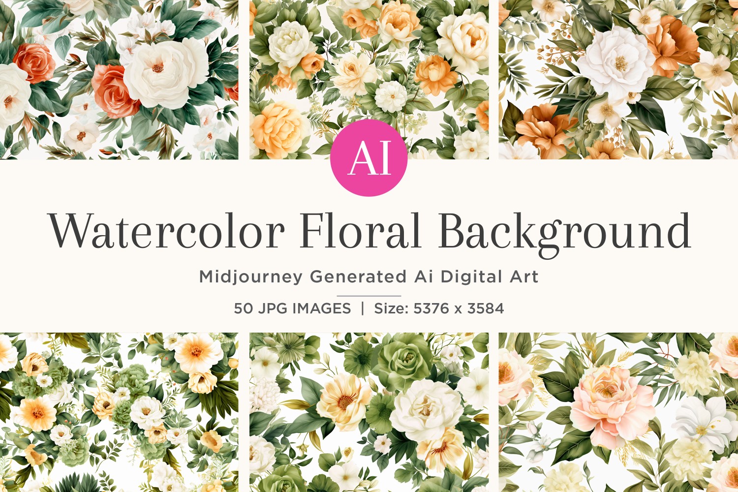 Watercolor flowers wreath Background 50 Set V-3