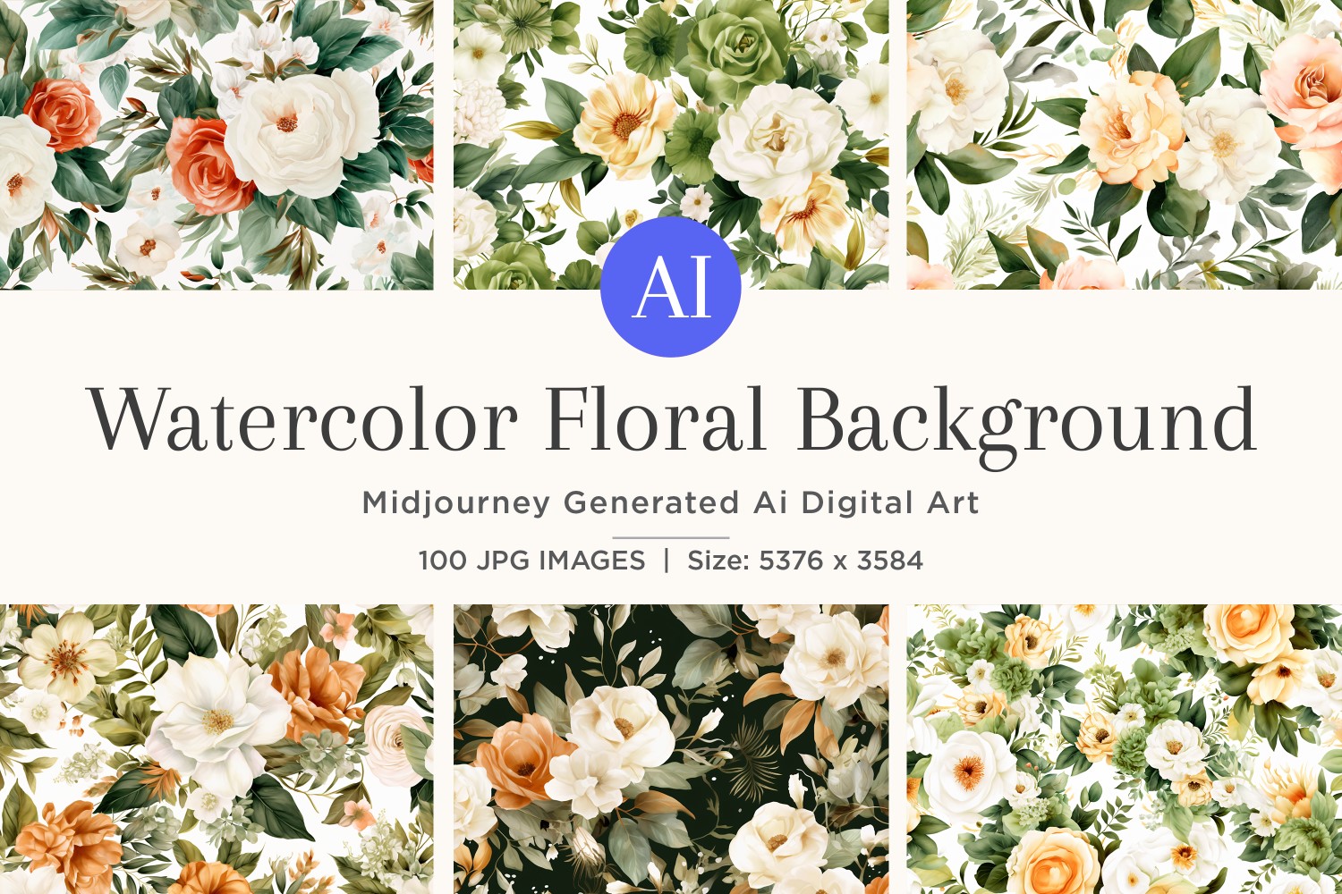 Watercolor flowers wreath Background 100 Set V-2