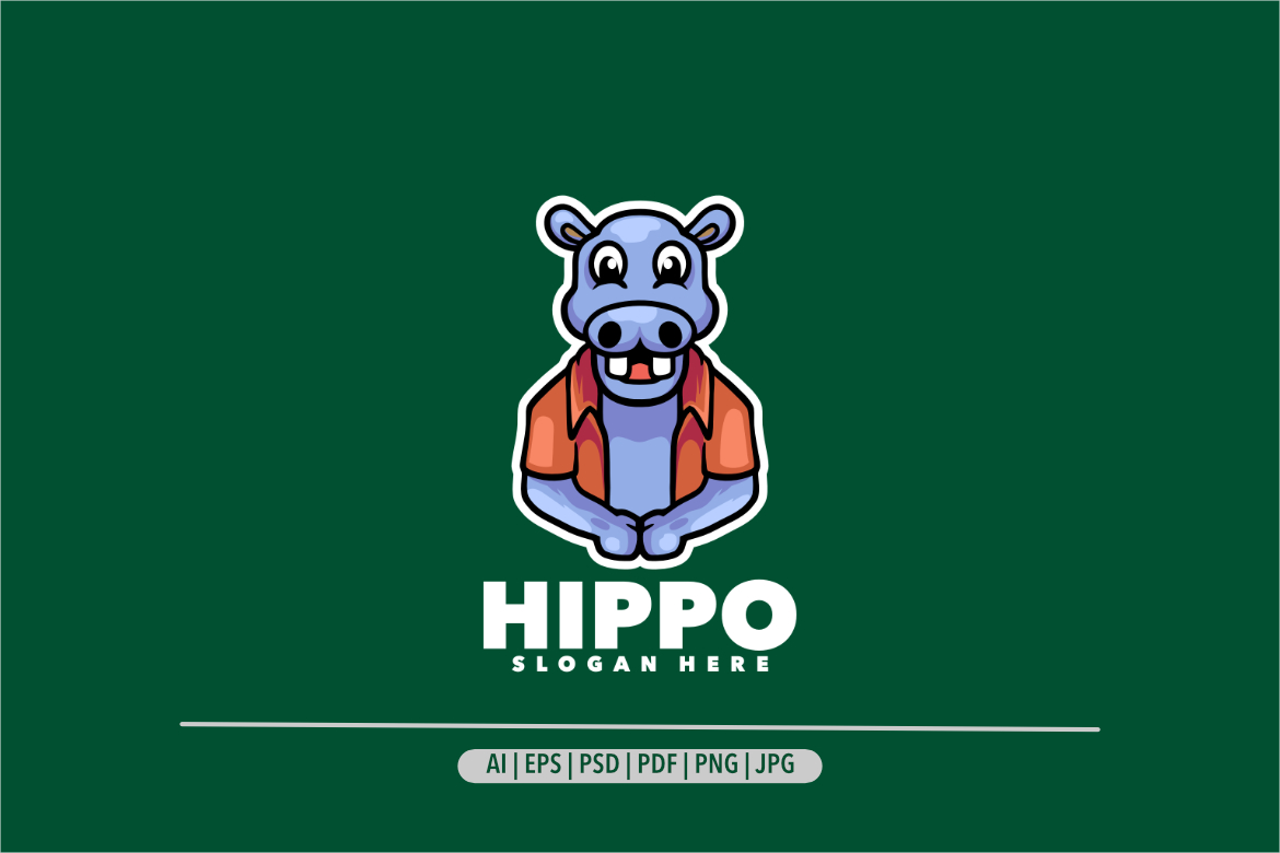 Hippo mascot cartoon logo design template