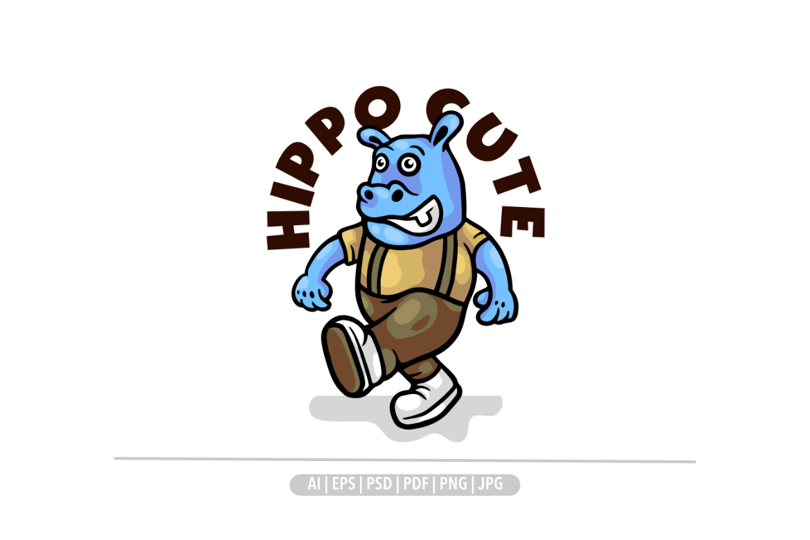 Hippo mascot cartoon design retro illustration